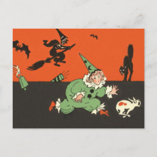 Cartão Postal Bruxa Cachorro Palhaço Morcego Gato Preto Esquelet