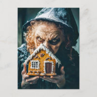 Bruxa com Casa de Biscoito de Gengibre na Floresta