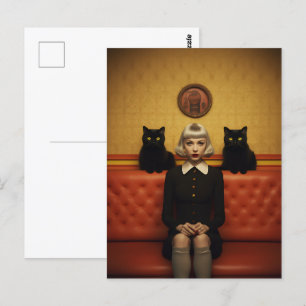 Cartão Postal Bruxa com gatos pretos