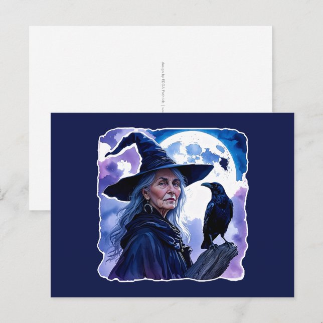 Cartão Postal Bruxa com um Raven - Diversão do Ventilador do Hal (Frente/Verso)