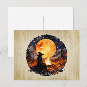 Cartão Postal Bruxa com Velas e Fogo - Wicca Halloween 1