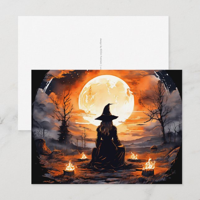 Cartão Postal Bruxa com Velas e Fogo - Wicca Halloween 2 (Frente/Verso)