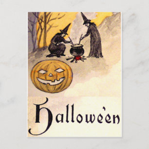 Cartão Postal Bruxa da Meia-Noite (Cartão Vintage Halloween)