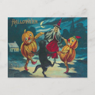 Cartão Postal Bruxa Dançarina Jack O' Lantern Monstro Gato Preto
