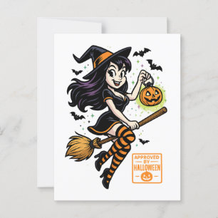 Cartão Postal Bruxa de Cartoon - Aprovada pelo Dia das Bruxas