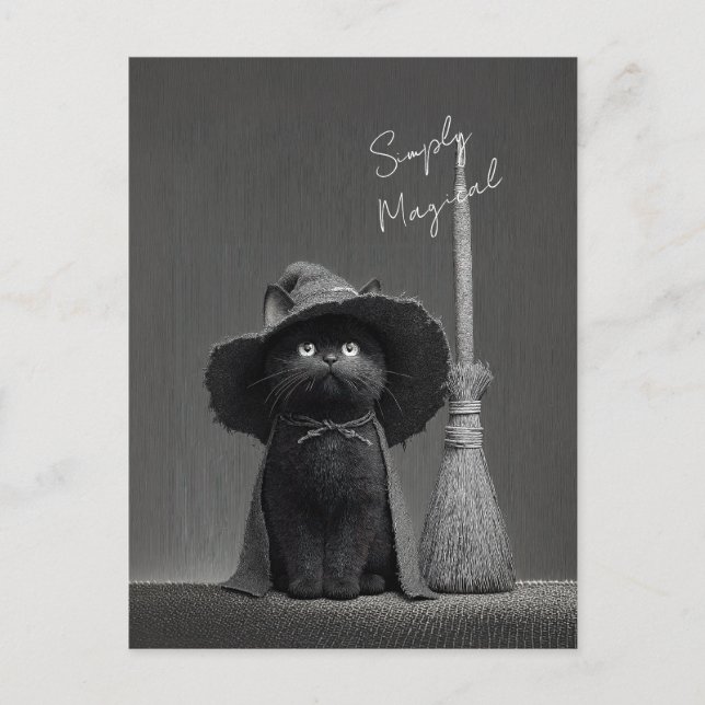 Cartão Postal Bruxa de Gato Simplesmente Mágica (Frente)