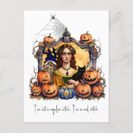 Cartão Postal Bruxa de Halloween com citação