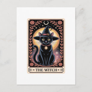 Cartão Postal Bruxa de Halloween Estética Amantes de Gatos Tarot