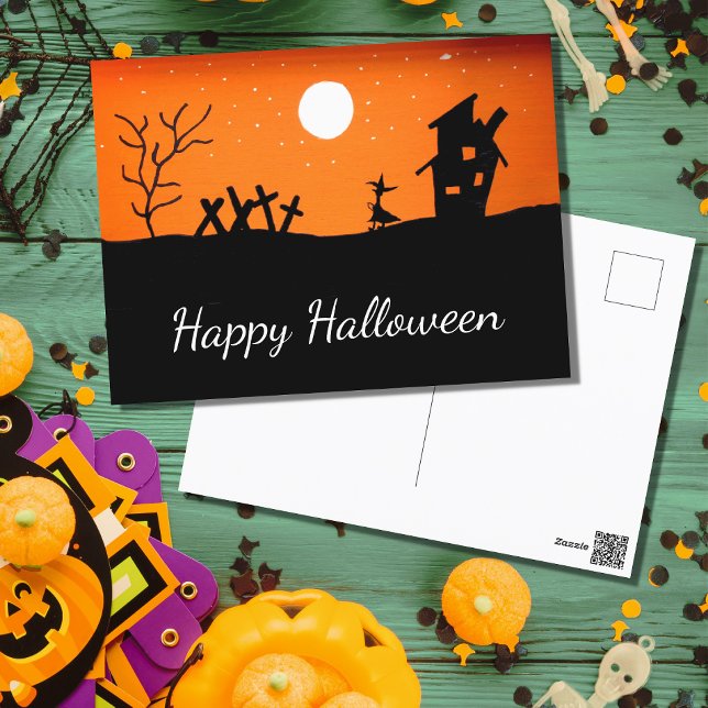 Cartão Postal Bruxa de Halloween Haunted House (Criador carregado)