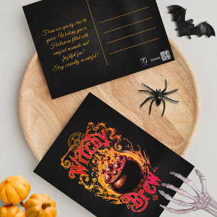 Cartão Postal Bruxa de Halloween Preto-Laranja Personalizada