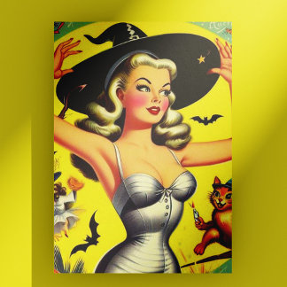 Cartão Postal Bruxa de Halloween retrô Pin-up