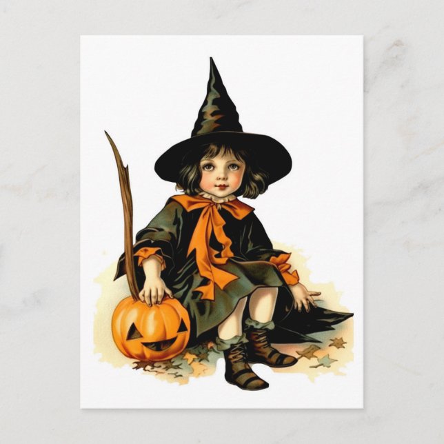 Cartão Postal Bruxa de Halloween Vintage (Frente)