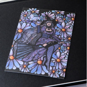 Cartão Postal Bruxa do Café Roxo Daisy Art