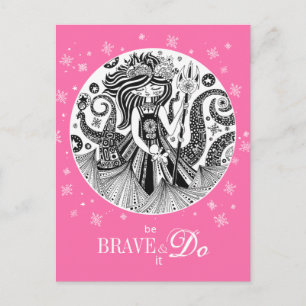 Cartão Postal Bruxa do Mar de Gingerpão   Cor de Rosa