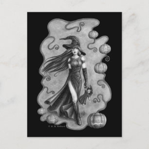 Cartão Postal Bruxa e Doll Halloween