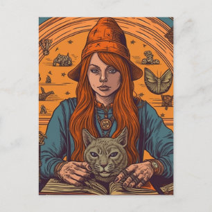 Cartão Postal Bruxa e Gato