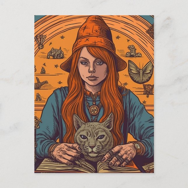 Cartão Postal Bruxa e Gato (Frente)