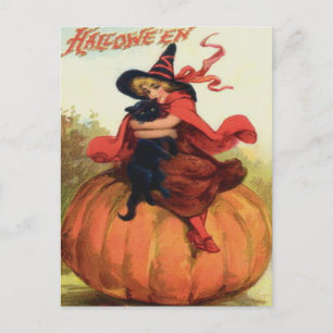 Cartão Postal Bruxa e Gato Negro