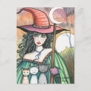 Cartão Postal Bruxa e Trio Postcard de Halloween