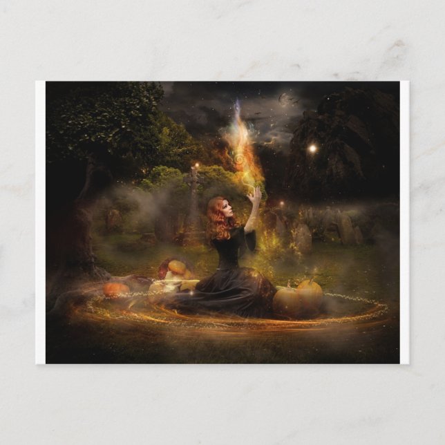 Cartão Postal Bruxa Executa Ortografia do Círculo Mágico (Frente)