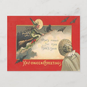 Cartão Postal Bruxa Gata Preta Lua Cheia Morcego Árvore Mulher N
