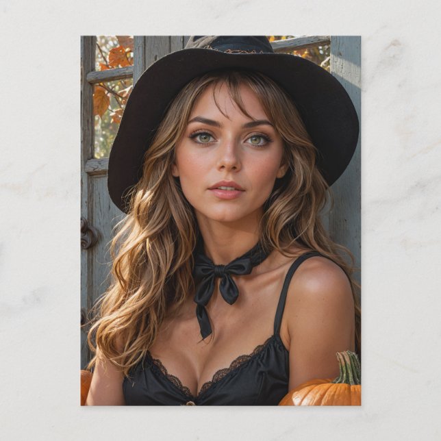 Cartão Postal Bruxa Gorgeous Halloween (Frente)
