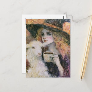 Cartão Postal Bruxa Gostosa e Café com Cabra Angorá Branca