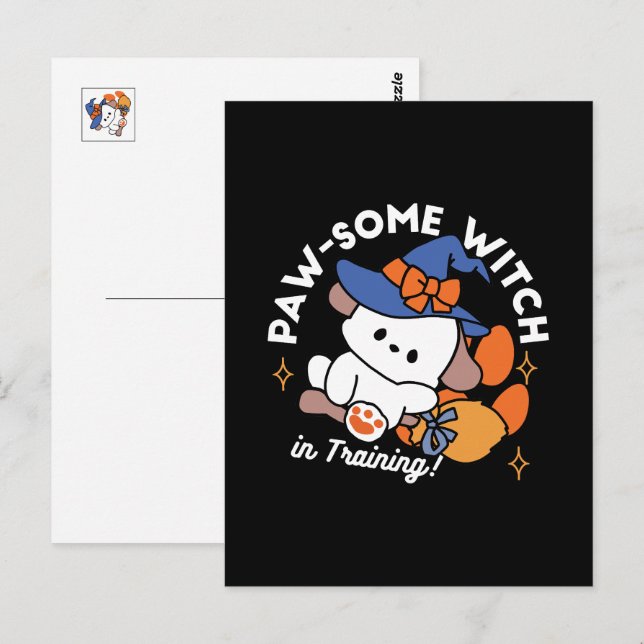 Cartão Postal Bruxa Incrível em Treinamento – Cachorro de Hallow (Frente/Verso)