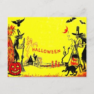 Cartão Postal Bruxa Jack O' Lantern Coruja Fantasma Casa Assombr