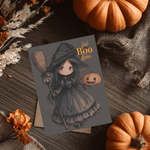 Cartão Postal Bruxa Menina Fofa sua Vassoura & Abóbora Kids Hall