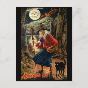 Cartão Postal Bruxa na Noite de Halloween
