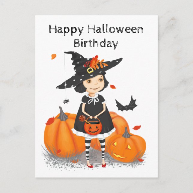 Cartão Postal Bruxa Pequena Fofa de Halloween (Frente)