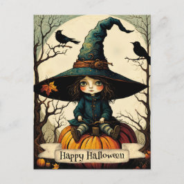 Cartão Postal Bruxa Pumpkin Feliz Halloween