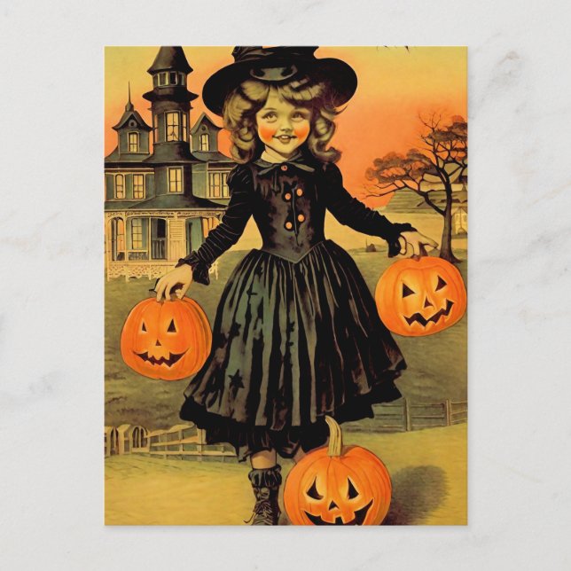 Cartão Postal Bruxa Retro do Halloween (Frente)