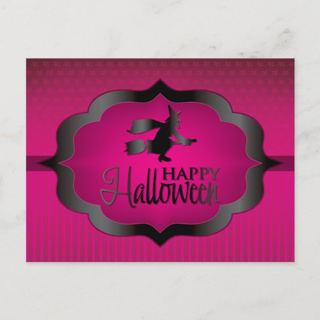 Cartão Postal Bruxa rosa-do-Halloween (Frente)