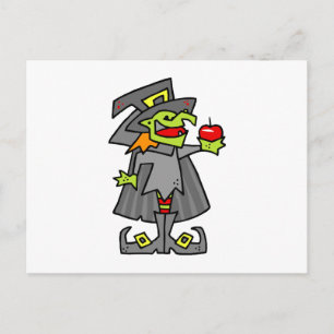 Cartão Postal Bruxa segurando maçã vermelha