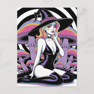 Cartão Postal Bruxa Sexy e Cogumelos