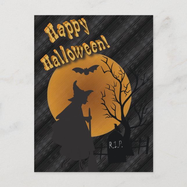 Cartão Postal Bruxa Silhueta Feliz Halloween (Frente)