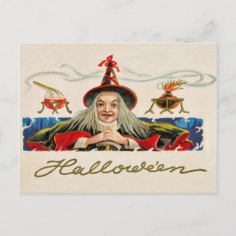 Cartão Postal Bruxa sorridente de Halloween, feriado vintage