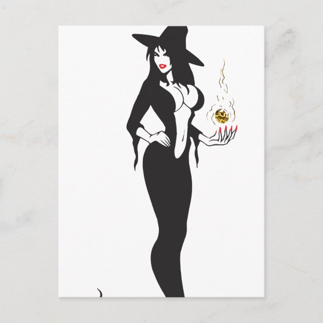 Cartão Postal bruxa vampira de halloween (Frente)