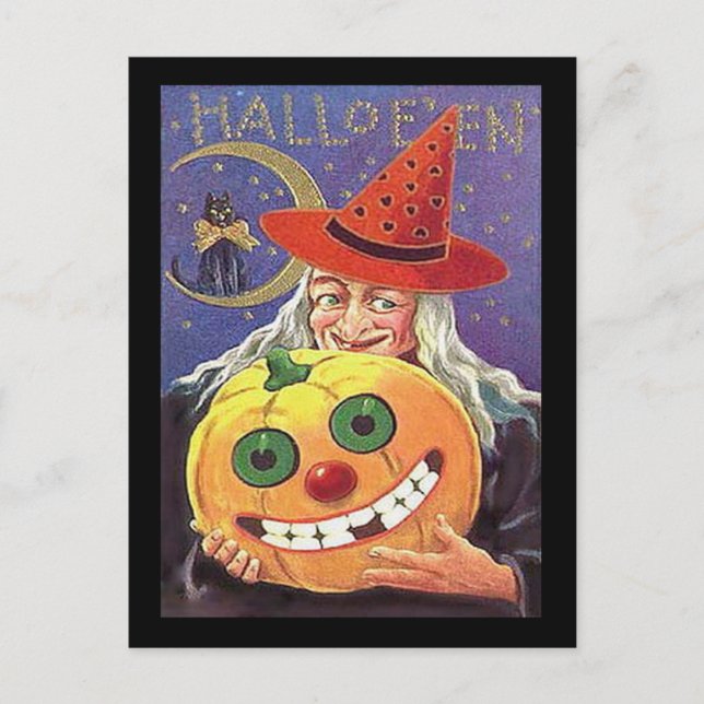 Cartão Postal Bruxa Vintage Halloween (Frente)