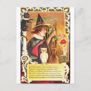 Cartão Postal Bruxa Vintage Romântica