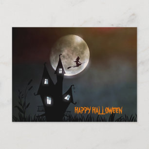 Cartão Postal Bruxa Voando Feliz Halloween Personalizada