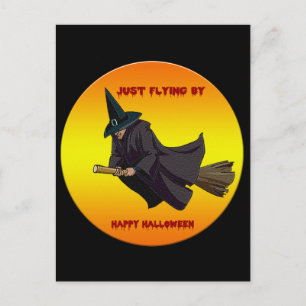 Cartão Postal Bruxa Voando Pelo Cartão-Postal De Halloween