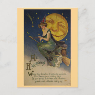 Cartão Postal Bruxas Andando Por Vintage Halloween