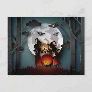 Cartão Postal Bruxas Cortadas de Papéis na Floresta