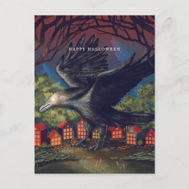 Cartão Postal Bruxas da Luz da Lua na Noite de Halloween (Frente)