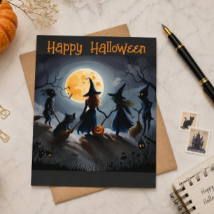 Cartão Postal Bruxas e amigos do Halloween