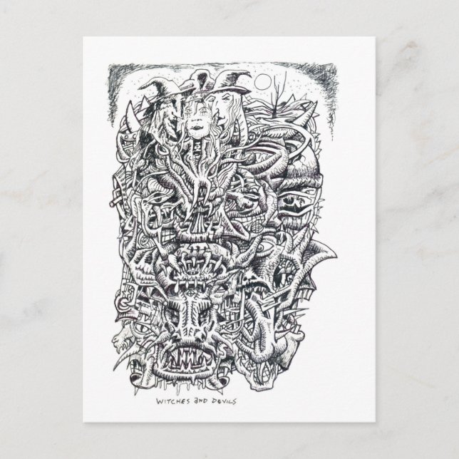 Cartão Postal Bruxas e Diabos, por Brian Benson (Frente)