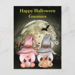 Cartão Postal Bruxas Gnome Lua Cheia Feliz Halloween